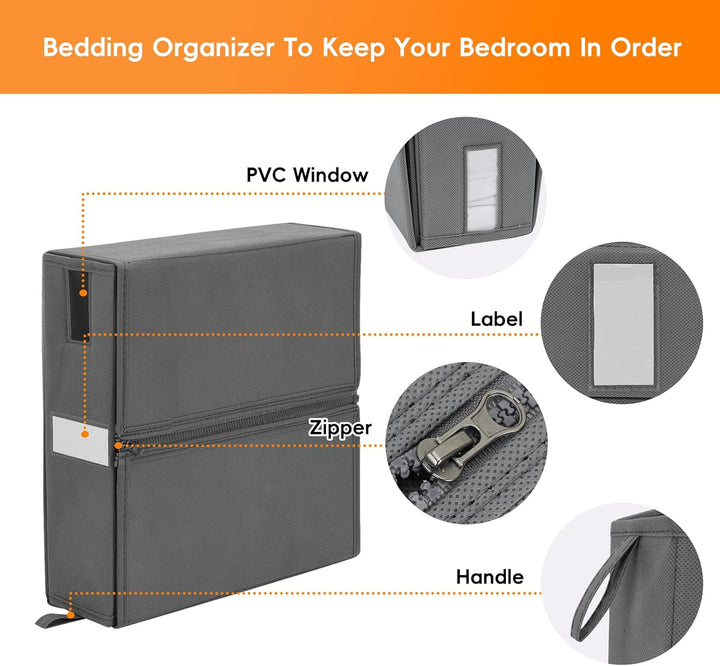 Fixwal 3 Stück Bettwäsche-Organizer-Aufbewahrungsbehälter, faltbare Aufbewahrungsbehälter mit stabil
