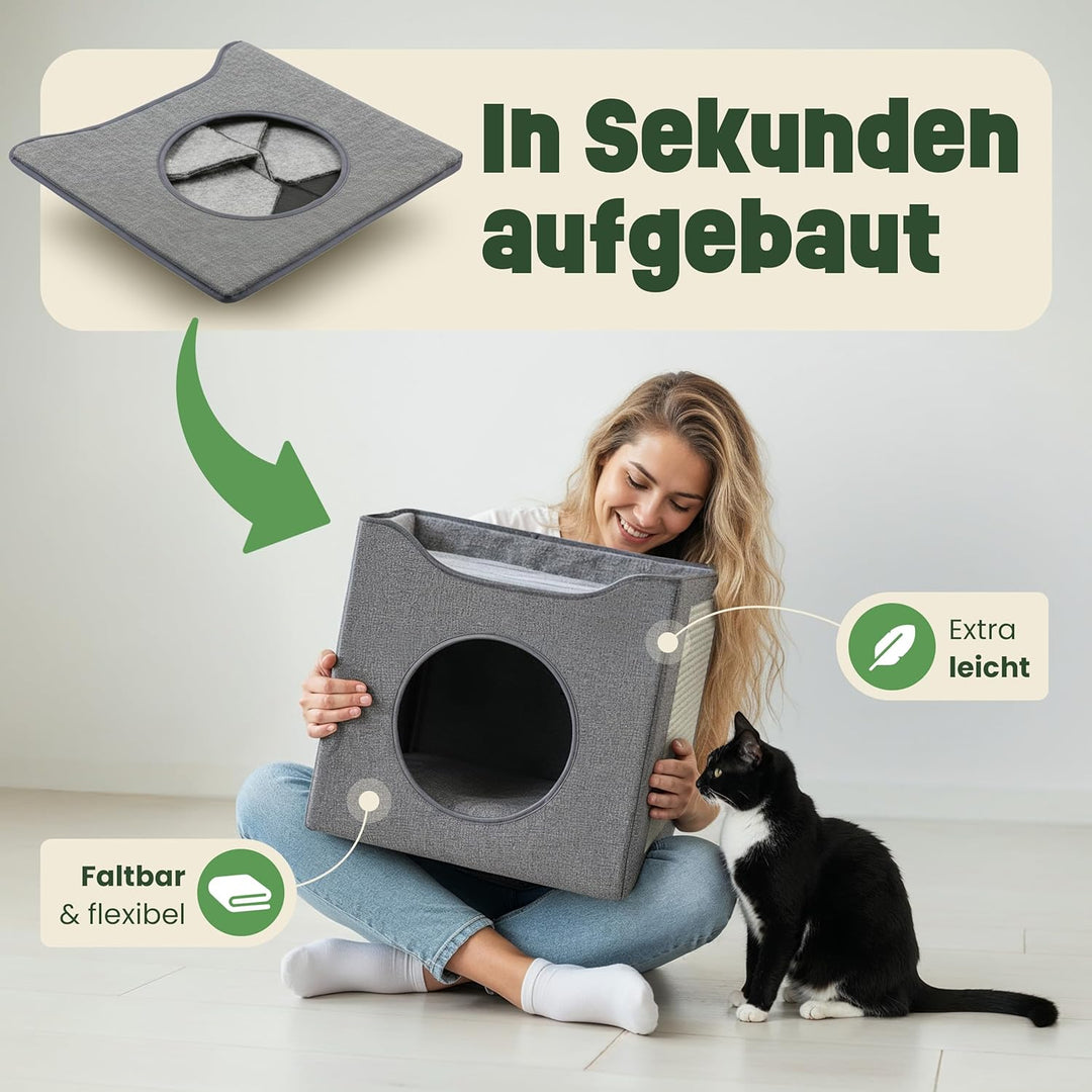zooprinz katzenhöhle cat cave – kuschelhöhle für Katzen & grosse Katze, warmes katzenbett beige mit