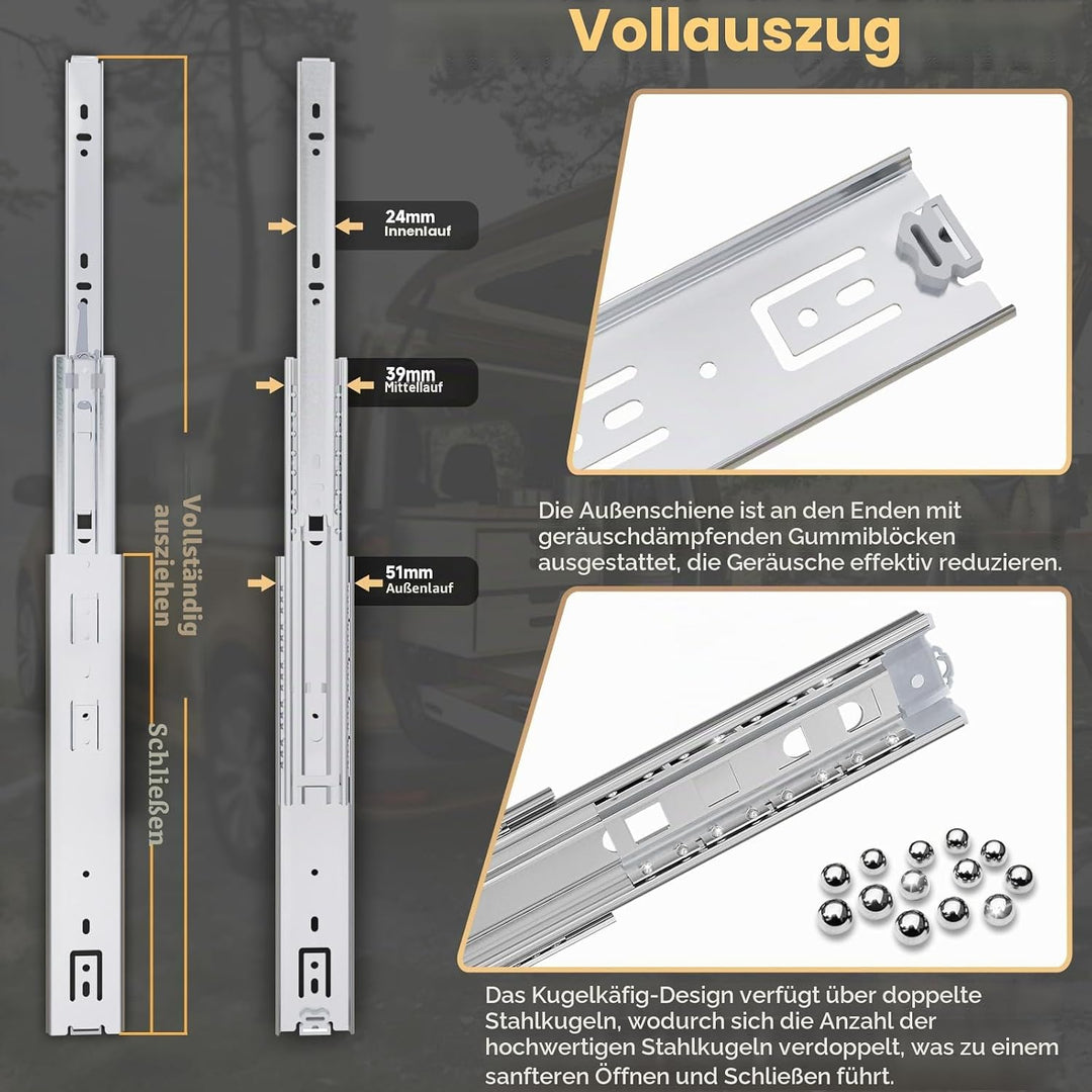 AOLISHENG Schwere Schubladenschienen Vollauszug 800 mm Kugellager schubladenführungen 68 kg Tragkraf