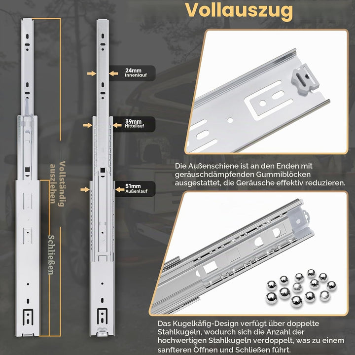 AOLISHENG Schwere Schubladenschienen Vollauszug 800 mm Kugellager schubladenführungen 68 kg Tragkraf