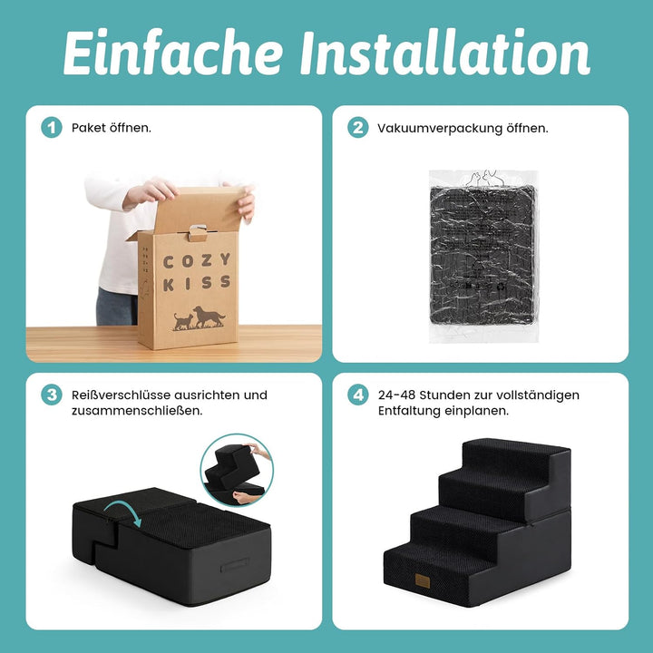 Hundetreppe 4 Stufen 45cm Hoch, 2-in-1 Hundetreppen für Kleine Hunde Alte Katzen, Faltbare Haustiert