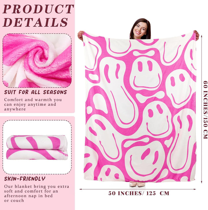 Frienda Adrette Überwurfdecke, rosa lächelndes Gesicht, niedlich, Flanell, weiche Plüschdecke, flaus