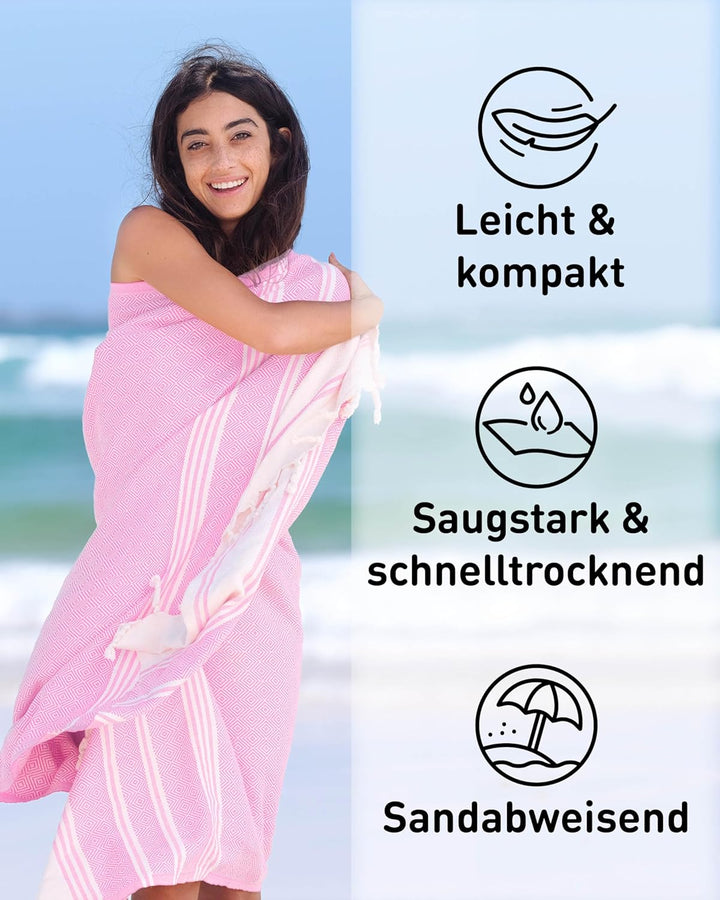 Fit-Flip Hamamtuch aus 100% Baumwolle – saugfähig und schnelltrocknend – türkisches Saunatuch, Stran