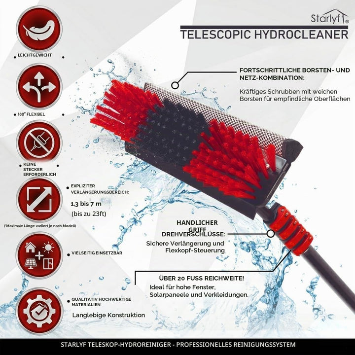 STARLYF - Teleskop-Reinigungsbürste, wasserbetrieben, Seifenspender, Reinigung von Sonnenkollektoren