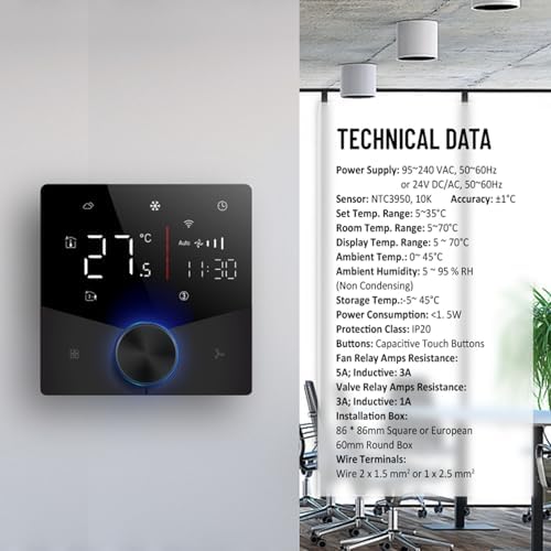 Smart WLAN Thermostat for Heating & AC – Programmable 5+2 Day Schedule with 6 Time Slots, Compatible