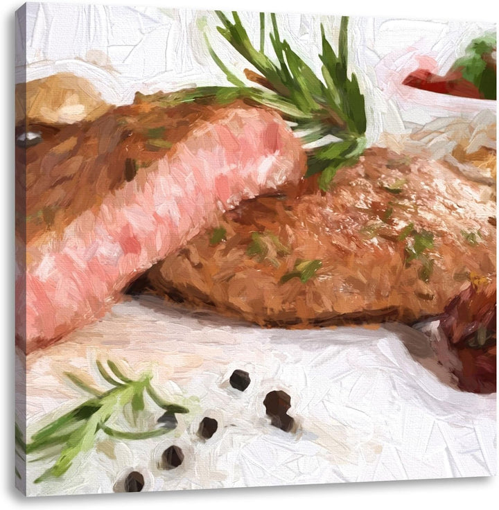 Klassisches Steak medium, Format: 70x70 auf Leinwand, XXL riesige Bilder fertig gerahmt mit Keilrahm