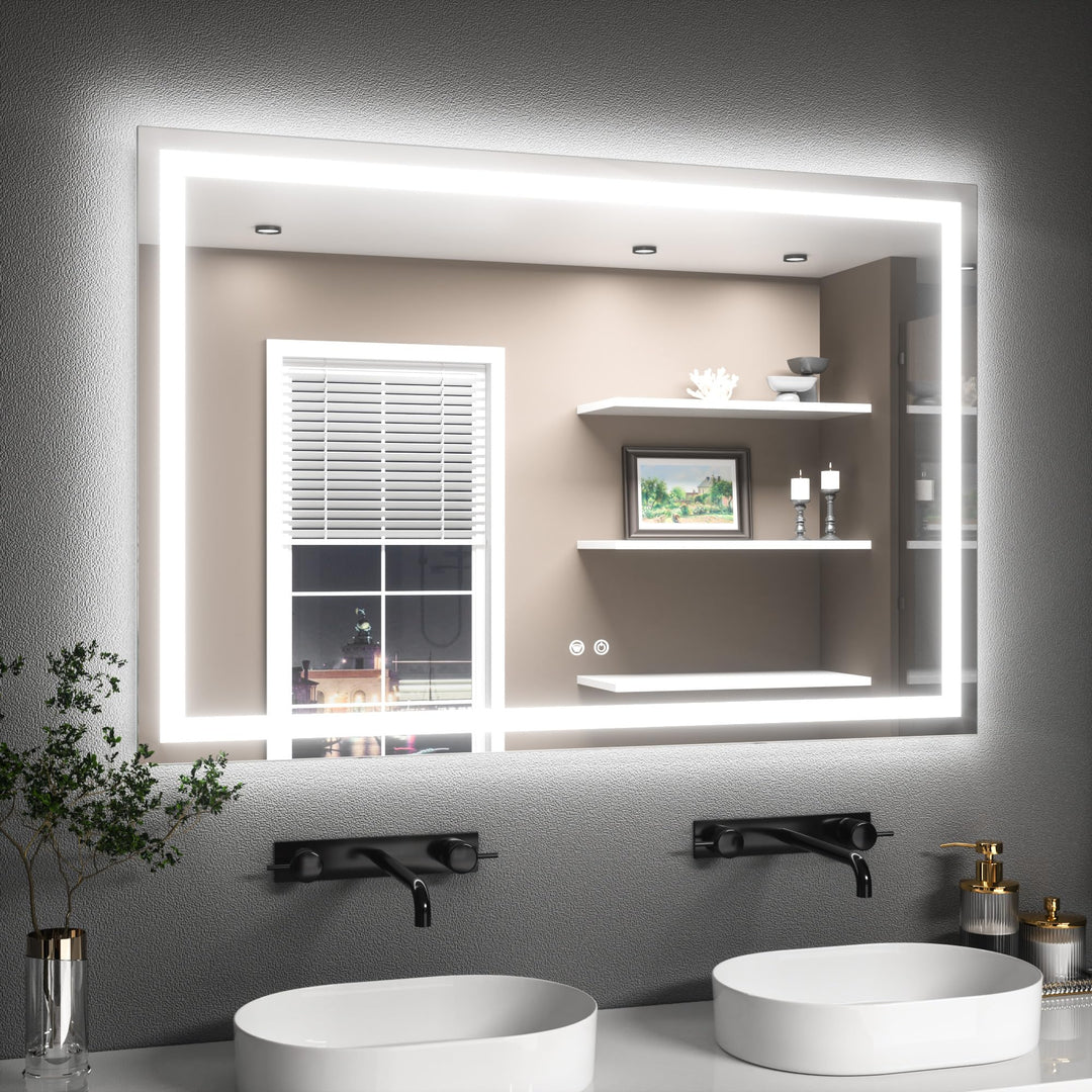 TETOTE Badspiegel mit Beleuchtung 120x80cm, Badezimmerspiegel Beleuchtet Beschlagfrei Badezimmer Wan