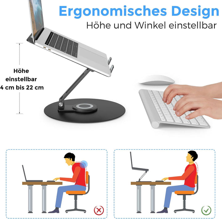Epherie Laptop Ständer mit 360° drehbarem rundem Basis, Höhenverstellbarer ergonomischer Laptopständ