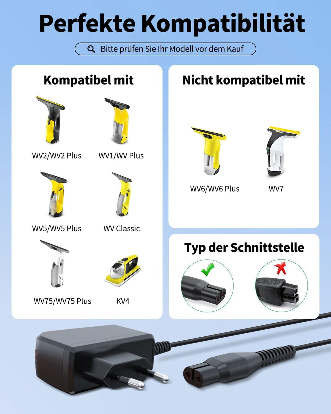 5,5V Ladegerät Passend für Kärcher-Fenstersauger, Kompatibel mit WV2 WV5 WV45 WV52 WV75 WV Classic W