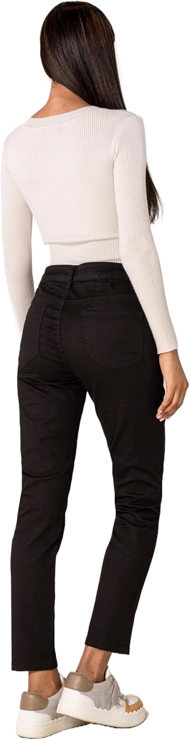 P210 Damen Mom Jeans High Waist Jeanshosen Used-Look Stretchjeans, XS Schwarz (P210-1)