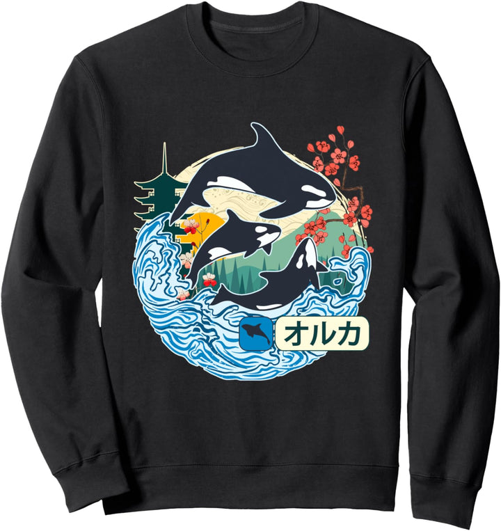 Japanischer Orca-Wal, grosse Welle Kanagawa Japanische Vintage-Kunst Sweatshirt