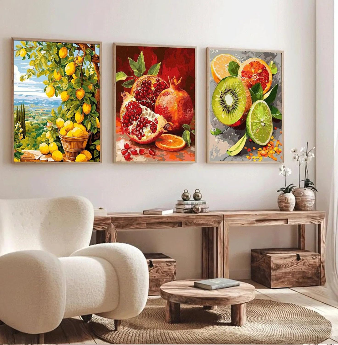 JATOK 3 Stück Malen Nach Zahlen Erwachsene, DIY Obst Gemälde für Anfänger, Handgemalt Ölgemälde Lein