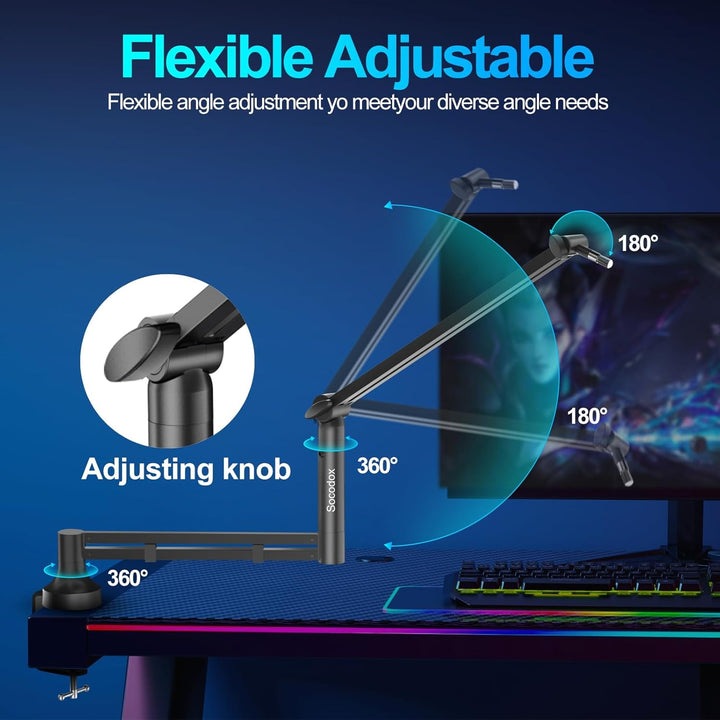 Low Profile Mikrofonarm, Verbesserter Mikrofonständer mit 7 cm Tischklemme, 3/8"- & 5/8"-Adapter, Mi