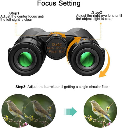 Kylietech Fernglas 12x42 HD Kompakte Ferngläser wasserdicht für Vogelbeobachtung, Wandern, Jagd, Sig
