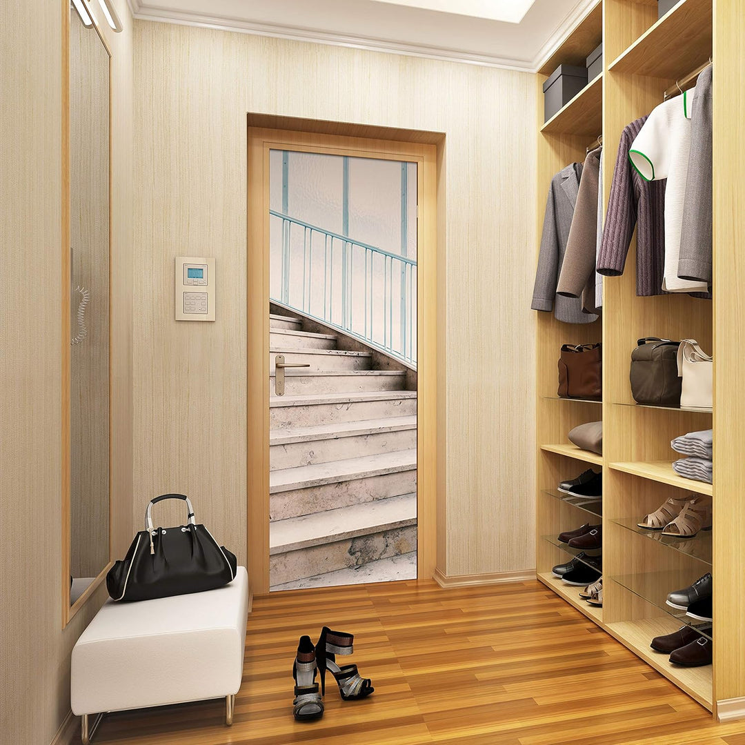 wandmotiv24 Türtapete Natur-stein Treppe mit Geländer, Steine 70 x 200cm (B x H) - Dekorfolie selbst