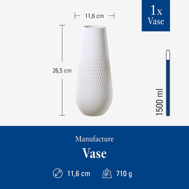 Villeroy und Boch Collier Blanc Vase Carré No. 3, 11,5 x 11,5 x 26 cm, Premium Porzellan, Weiss, Hoc