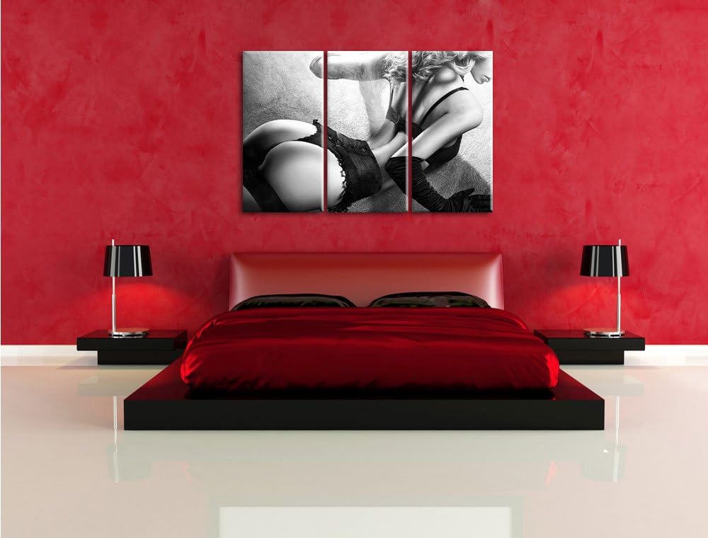 Pixxprint Frau in sexy Dessous als Leinwandbild/Grösse: 3 Teilig (120x80 cm) cm/Wandbild/Kunstdruck/