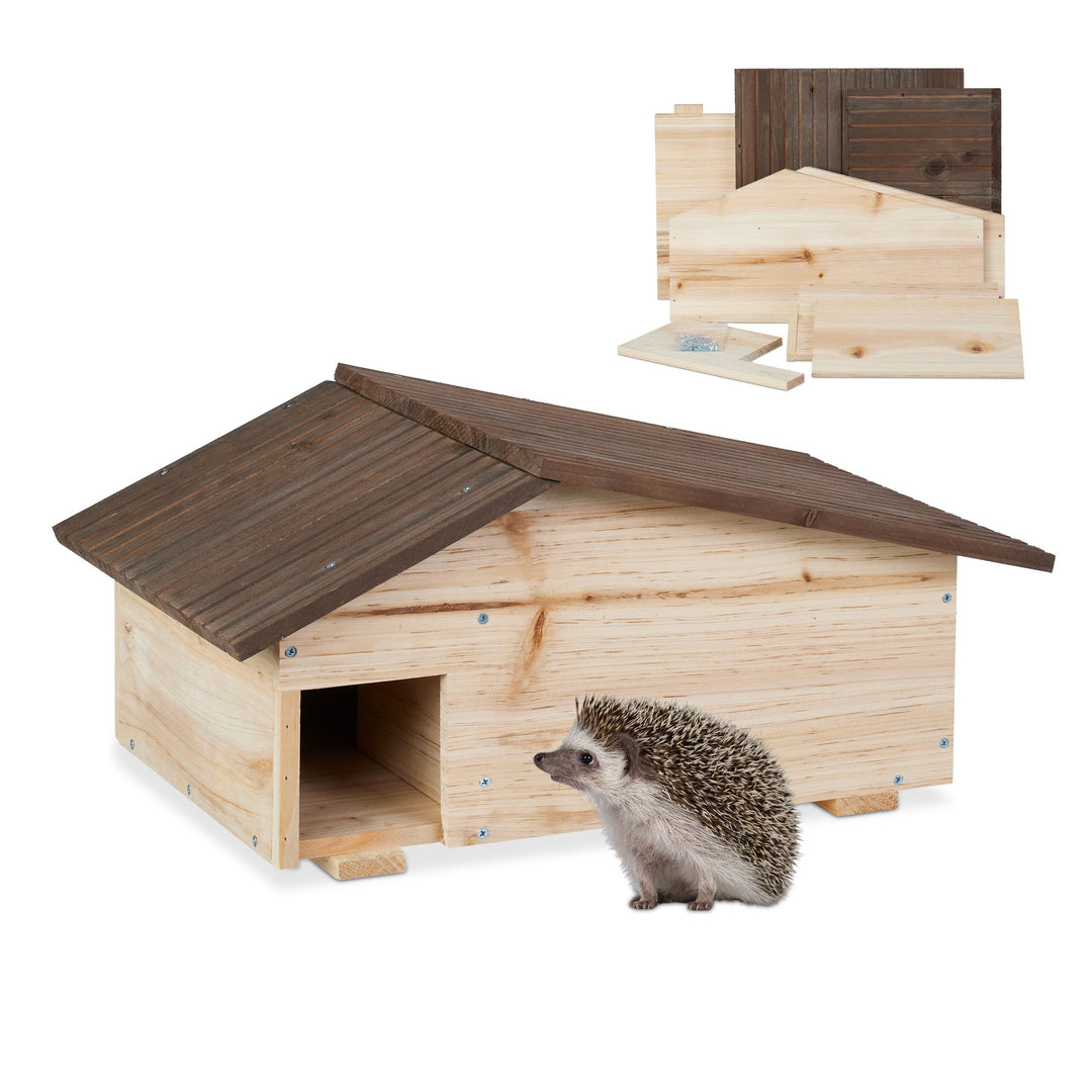 Relaxdays Igelhaus, Holz, Igelhotel mit Boden, 2 Kammern, Winterquartier für Igel, Garten, HBT: 24x4