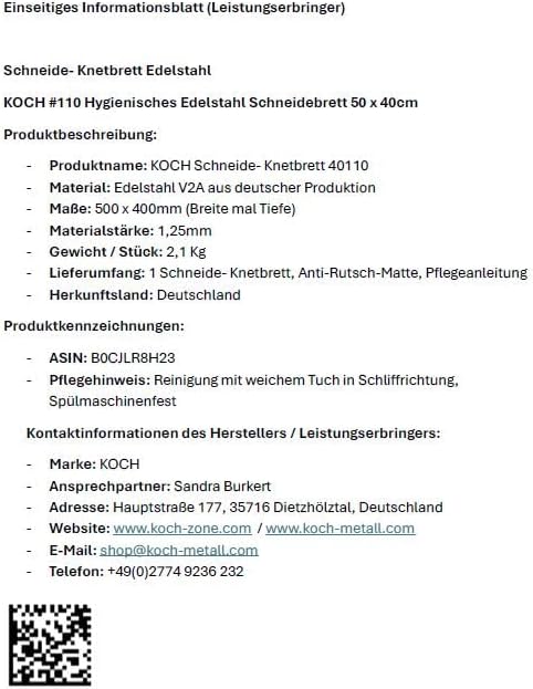 Koch Arbeitsplatte Edelstahl I 50 x 40 cm I Arbeitsfläche, Schneidebrett & Knetbrett mit Anschlagkan