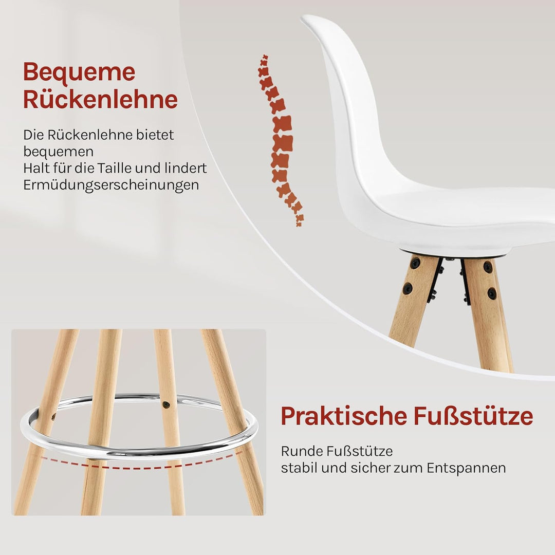 WOLTU Barhocker 2er Set, mit Lehne, Kunstleder+Holz, Weiss | Barstuhl mit Fussstütze, Design Stuhl 7