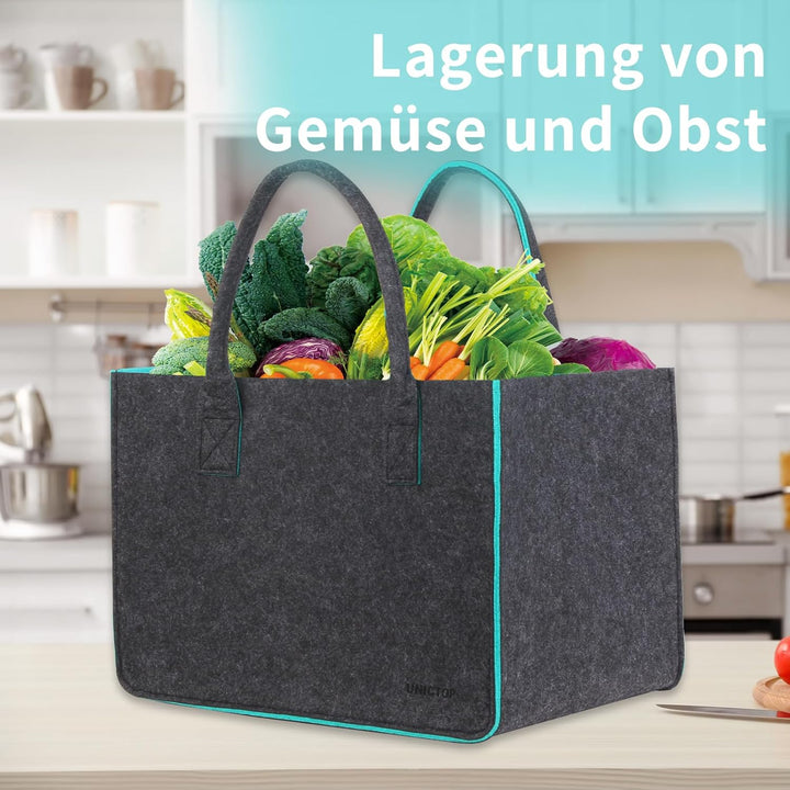 2Stk Filztasche Einkaufskorb,grosse Einkaufs-Tasche Filztaschen Shopping Bag, zweifarbig dunkelgrau/