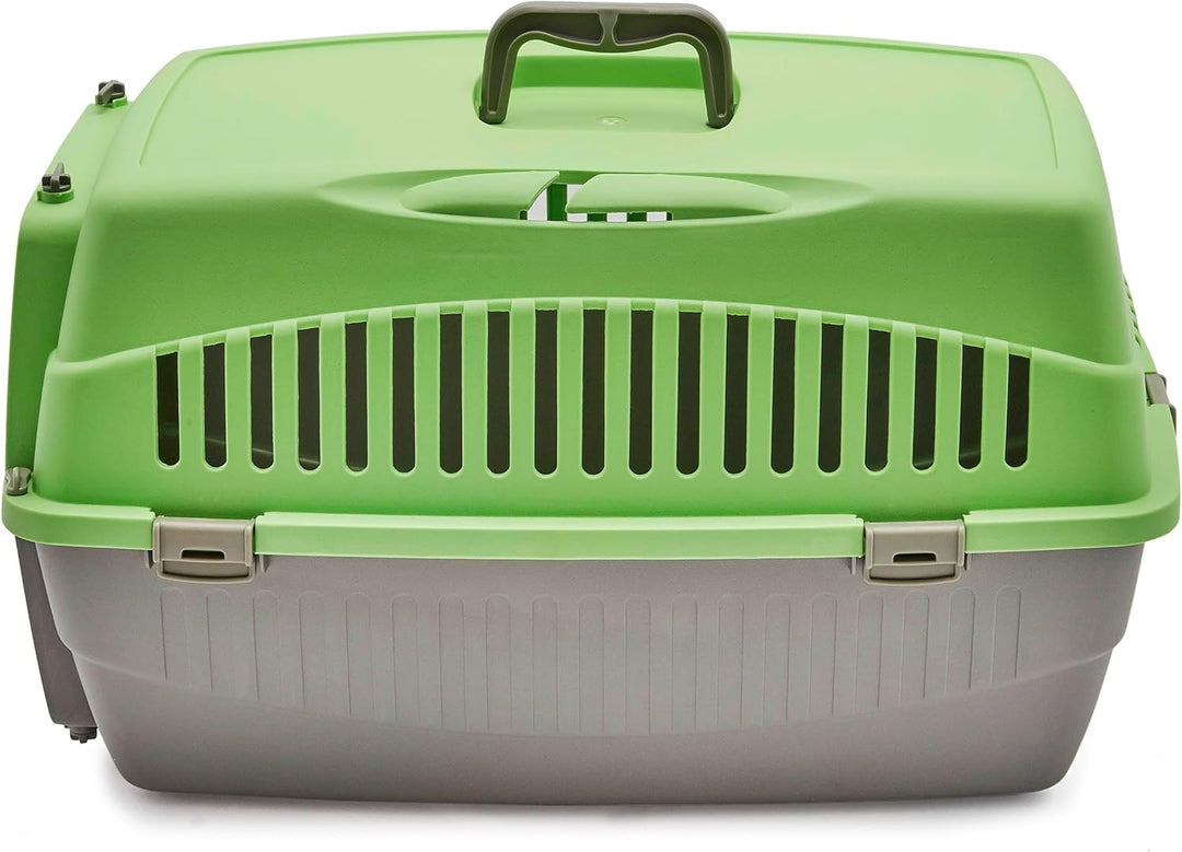 HAPPET Tiertransportbox Doggy M Grün-Grau 54x38x33 cm – Robuste, gut belüftete Transportbox aus Kuns