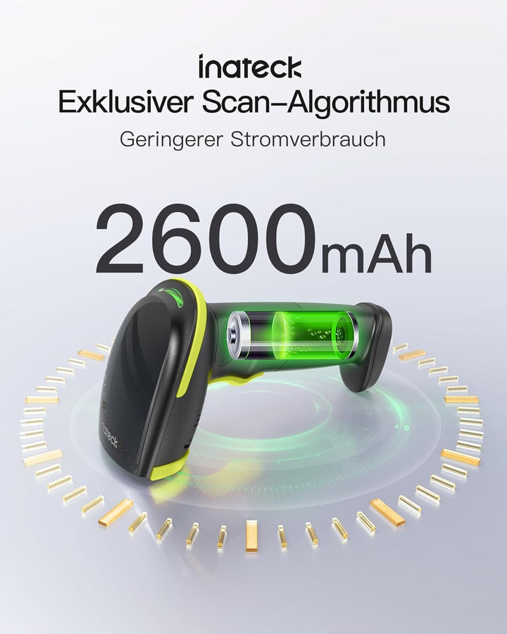 Inateck Barcode Scanner Kabellos, 1D 2D QR Code Scanner, BCST-23 Grün | 3-in-1 mit Bluetooth, 2,4 GH