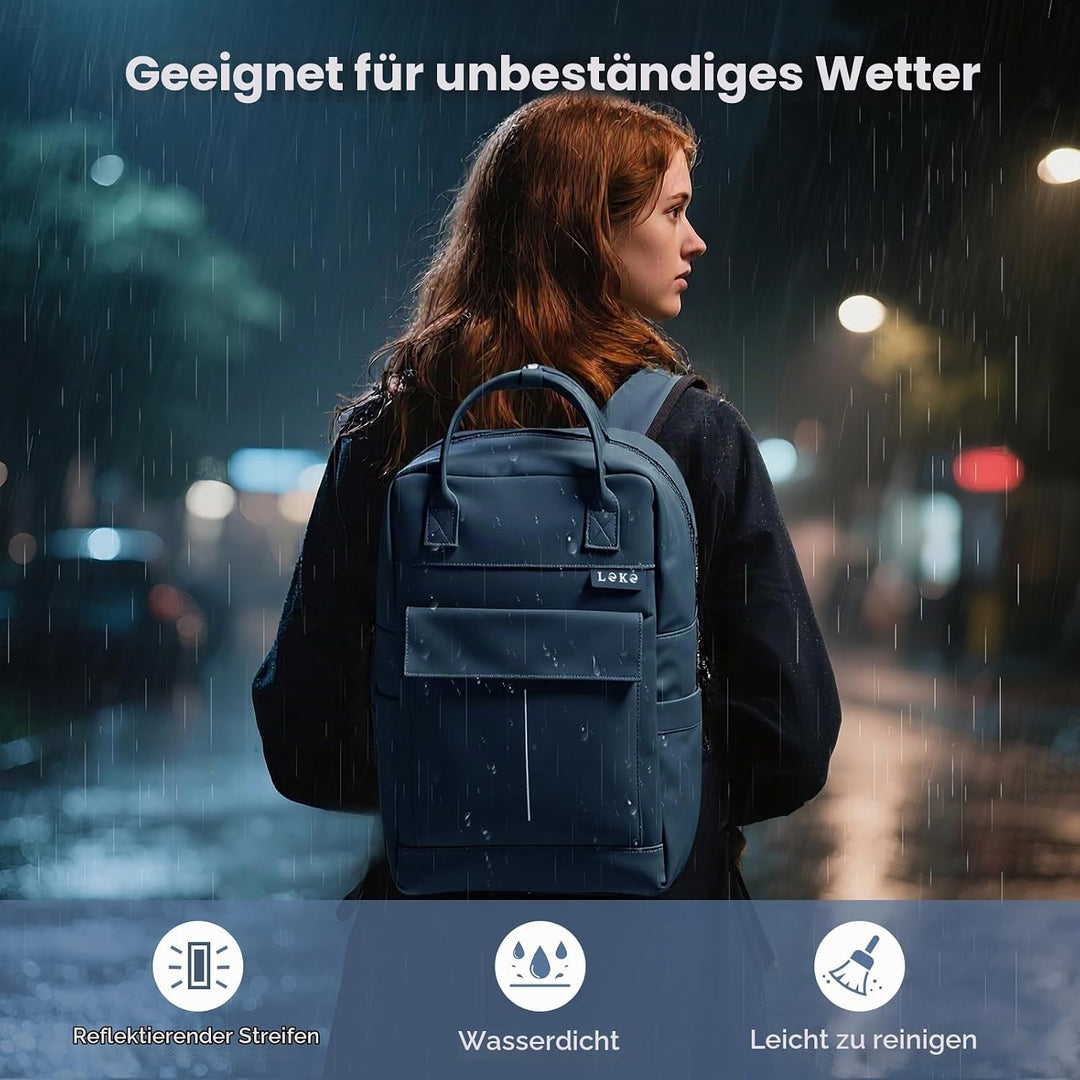 Rucksack Wasserdicht Damen Herren, 15,6 Zoll Leder Laptop Schulrucksack mit Laptopfach, Gross Reiser