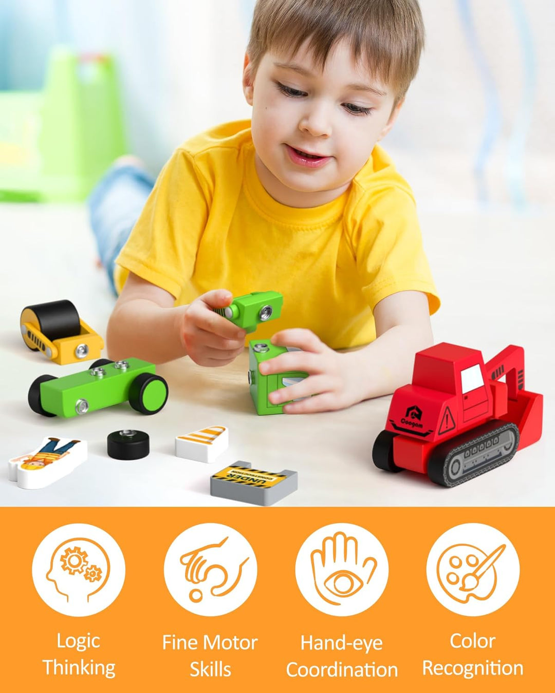 Coogam Take Apart Construction Truck Spielzeug für Kleinkinder, Snap Together Engineering Car Buildi
