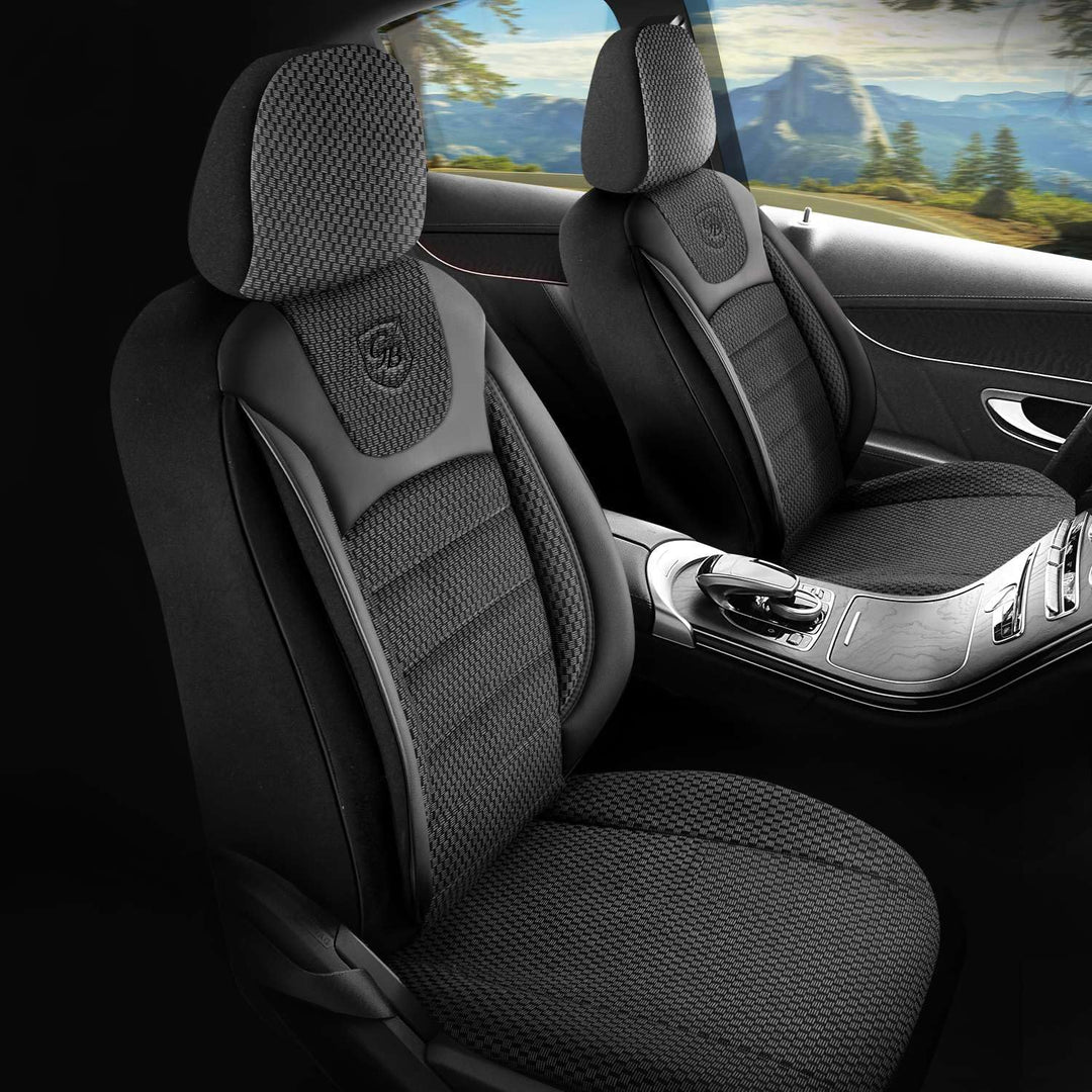 Autositzbezüge Universal für PKW & SUV – Premium Vordersitze Auto Sitzbezug aus Webstoff, Schwarz, A