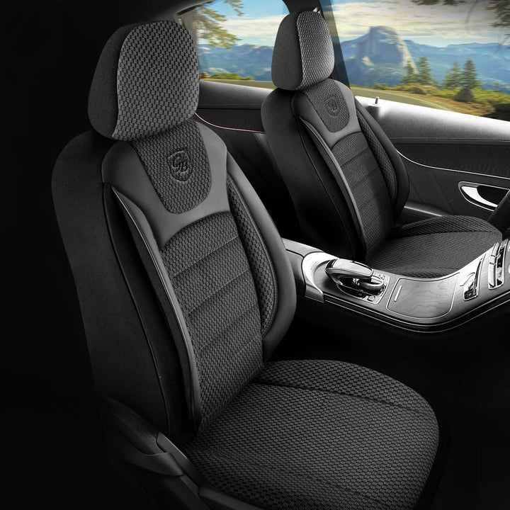 Autositzbezüge Universal für PKW & SUV – Premium Vordersitze Auto Sitzbezug aus Webstoff, Schwarz, A