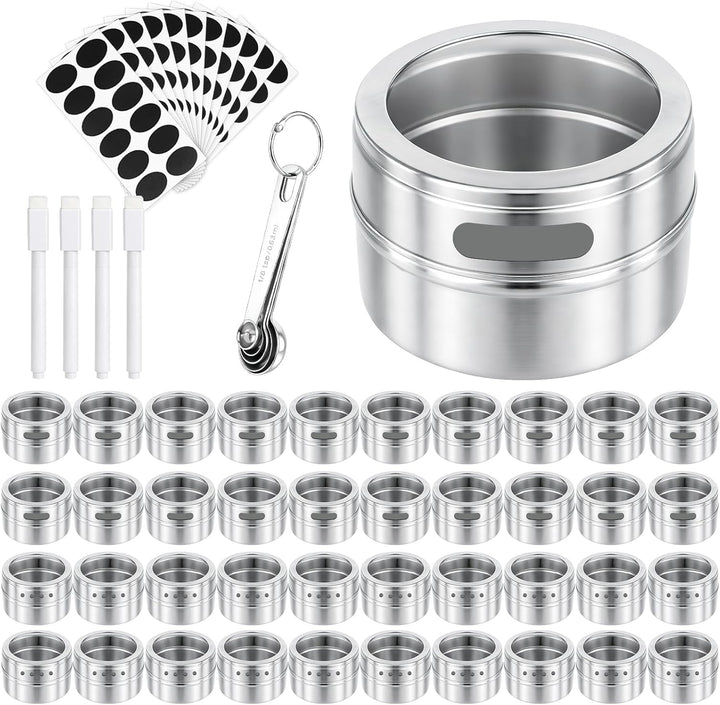 40 Stück Gewürzdosen Magnetisch aus Edelstahl, 89ml / 3oz Magnetische Gewürzbehälter mit Sichtfenste