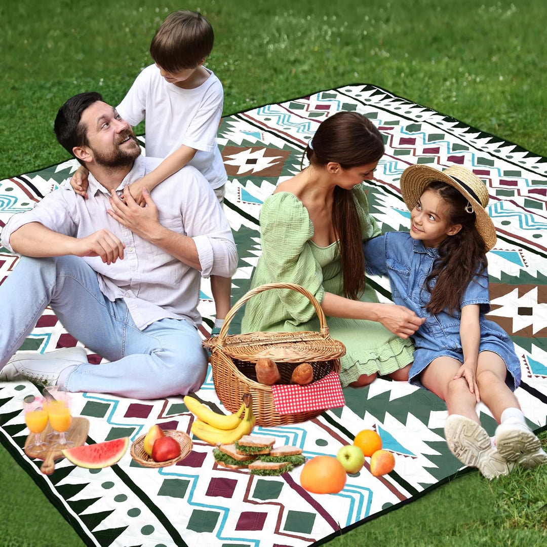 Picknickdecke XXL 200x200 cm – extra gross, wasserdicht & waschbar, geometrisches Design in Beige, G