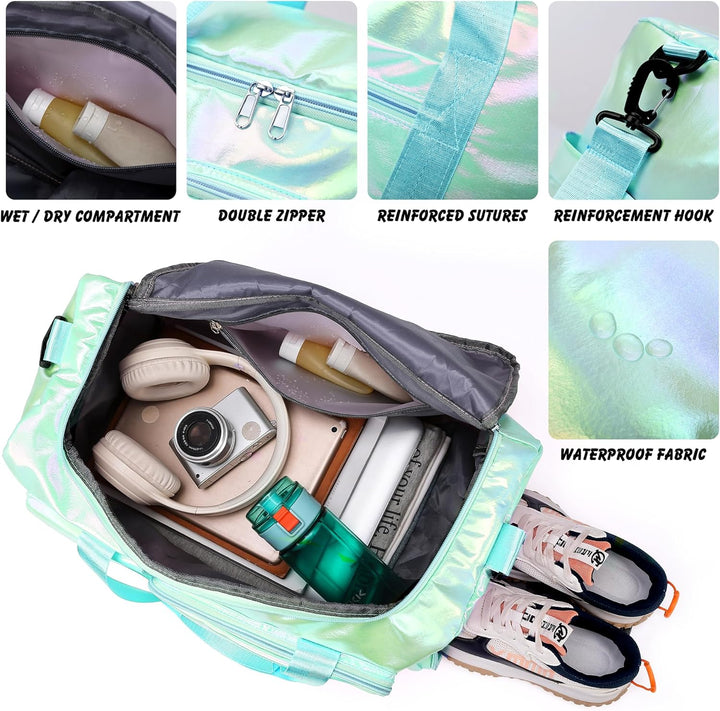 ZIOISNM Sporttasche Damen mit Schuhfach und Nassfach, Reisetasche Damen Glitzer Gym Bag saunatasche