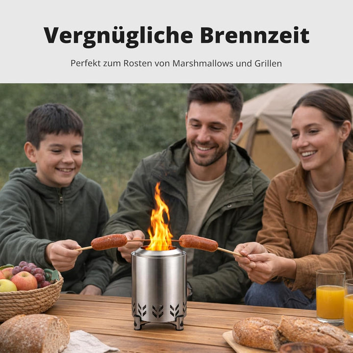 Tragbare Mini-Feuerstelle aus Edelstahl für den Aussenbereich, Rauchfreie Feuerschale mit Ständer, E