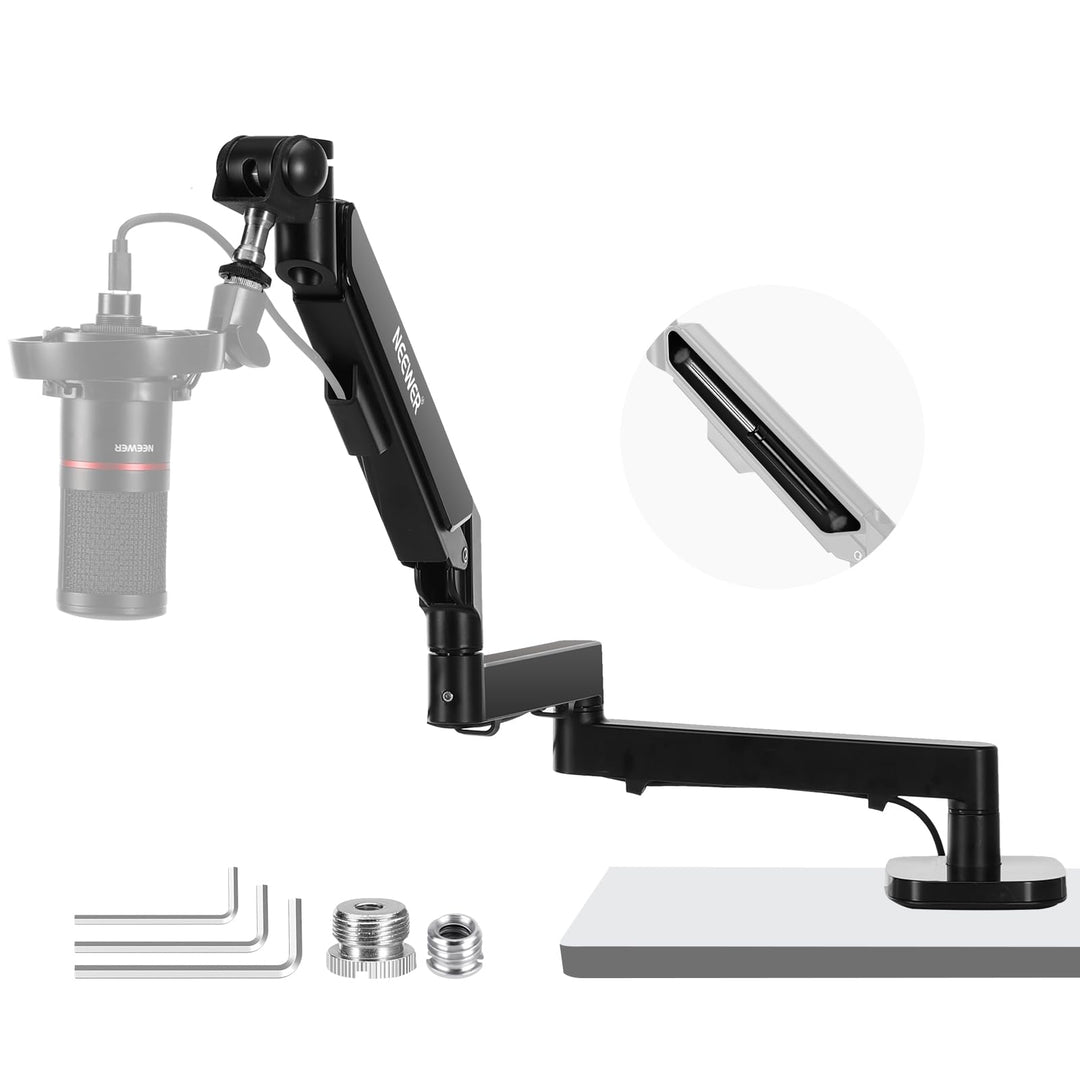 NEEWER Low Profile Mikrofonarm Tischhalterung, 360° schwenkbarer Galgenarm mit pneumatischer Dämpfun