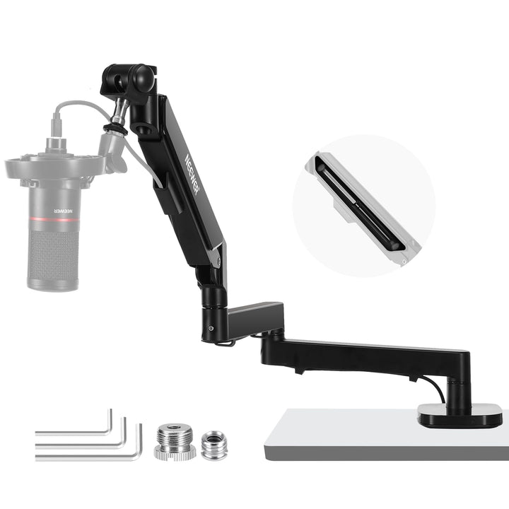 NEEWER Low Profile Mikrofonarm Tischhalterung, 360° schwenkbarer Galgenarm mit pneumatischer Dämpfun