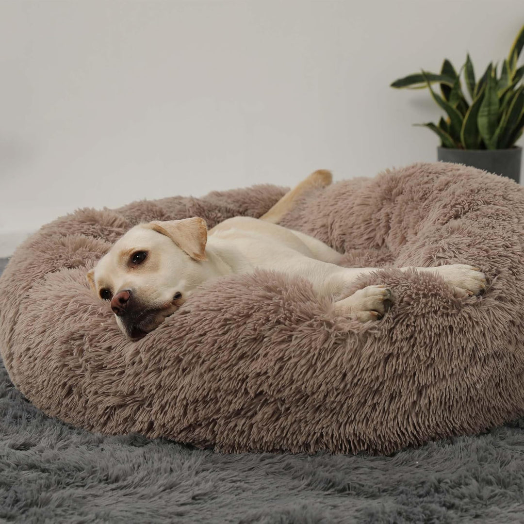 HACHIKITTY Calming Donut Cuddler Hundebett, rund, flauschiges Haustierbett mit eingenähtem Kissen fü