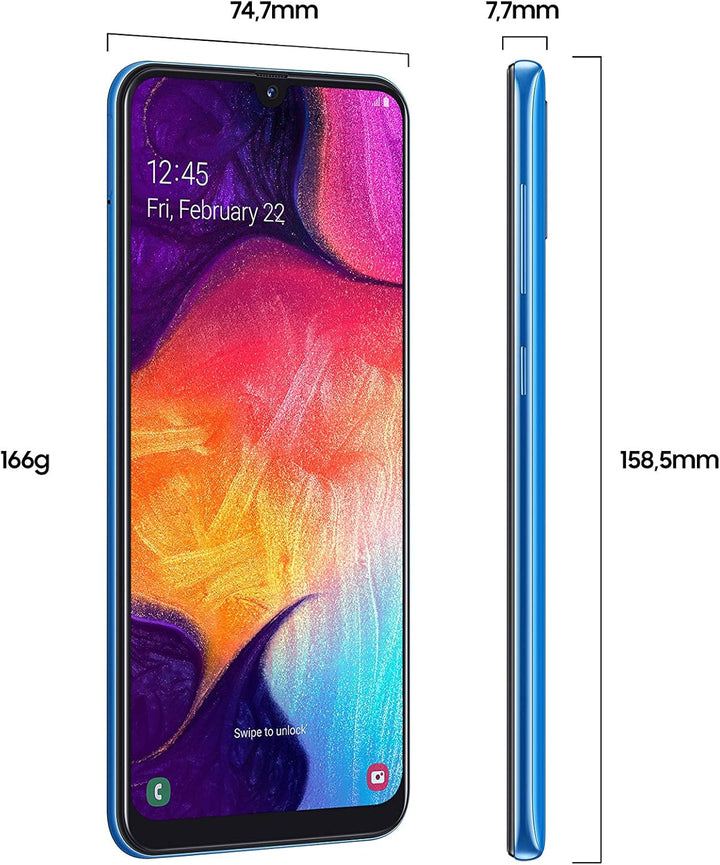 Samsung Galaxy A50 Smartphone (16.3cm (6.4 Zoll) 128GB interner Speicher, 4GB RAM, Blau) - Deutsche