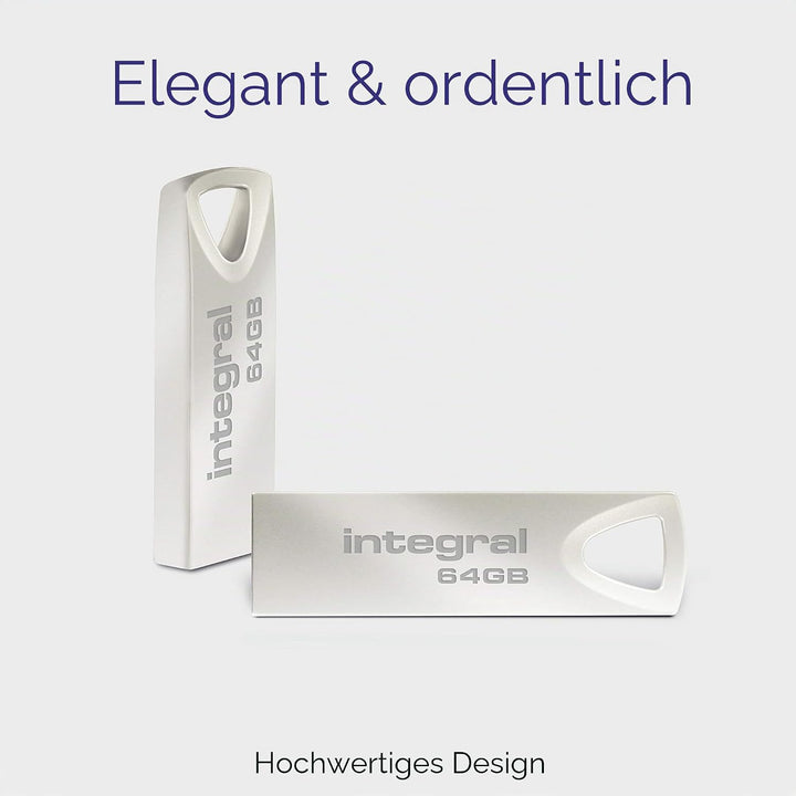 Integral 64GB USB-Speicher 2.0 Flash-Laufwerk Arc mit Metallgehäuse für Schlüsselringe, eine stilvol