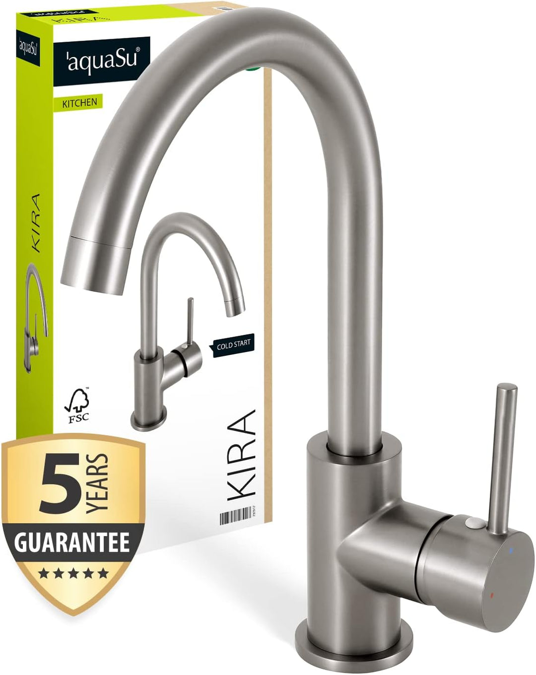aquaSu® Spültischarmatur Kira mit Wasserspar-Kartusche, Kosten-sparende Kaltwassermittelstellung, ho