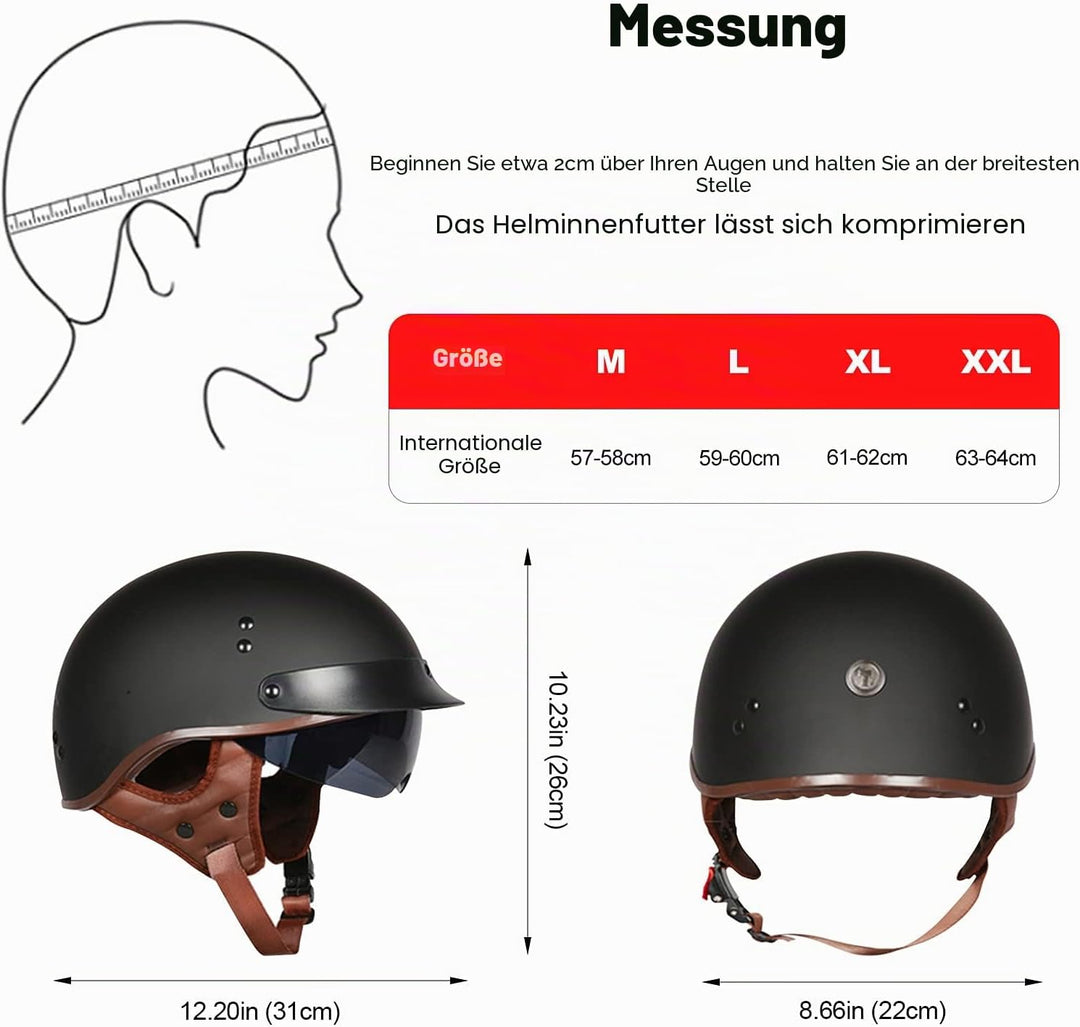 BOSERMEM Motorradhelm Mit Schutzbrille DOT/ECE-Zugelassen, Jethelm Roller-Helm Scooter-Helm Moped Mo
