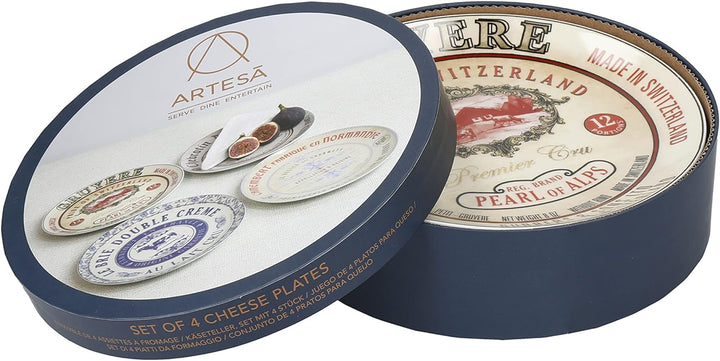 Set Of 4 Gourmet Cheese Porcelain Side Plates In Hat Box (Seitenplatte) Rustikal, Rustikal
