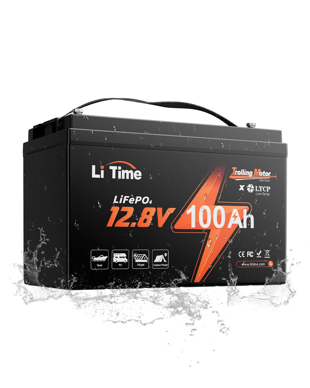 LiTime 12V 100Ah Trolling-Motoren LiFePO4 Lithium Batterie mit Tieftemperaturschutz, Deep Cycle Sola