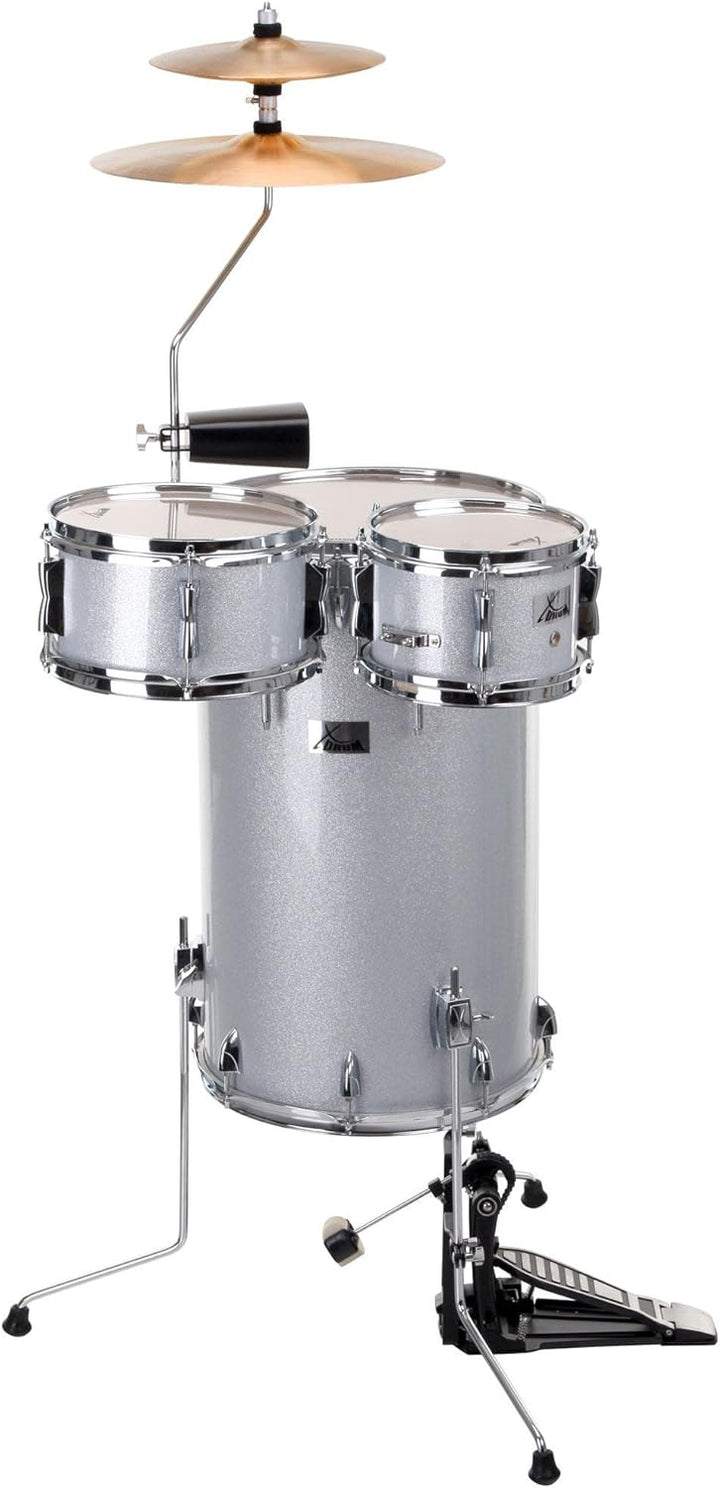 XDrum Club Drumset Cocktail Schlagzeug (inkl. Becken, Cowbell, Drumsticks und Stimmschlüssel) Silver
