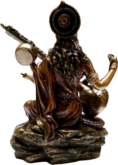 Purpledip Idol Saraswati, Göttin des Wissens, Musik und Kunst: Bronze-Finish Statue für den Tempel z