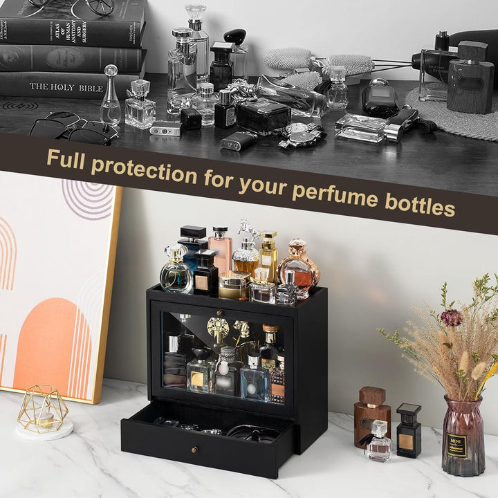 Parfüm Organizer Für Männer & Frauen, Parfum Organizer aus Holz mit Schublade, Grosse Kapazität Stau