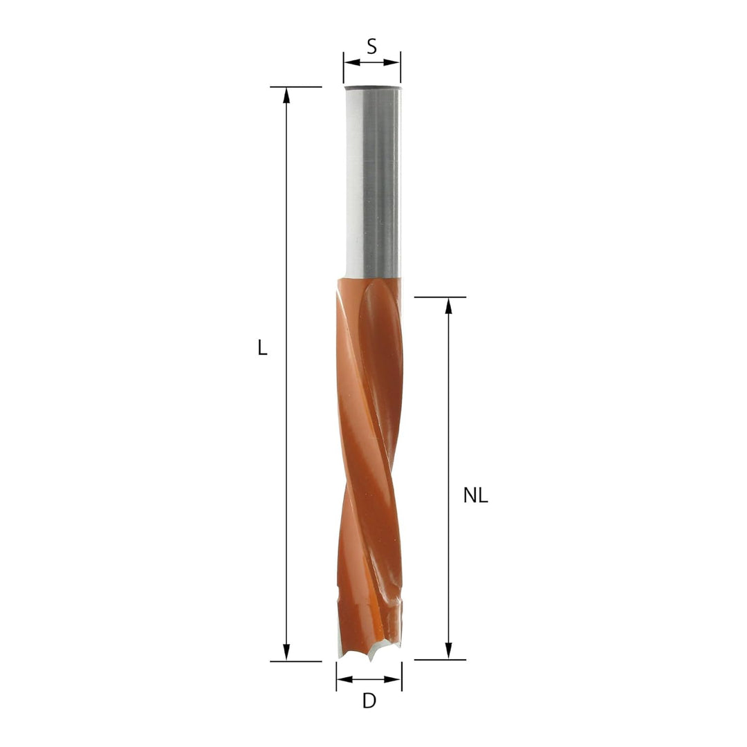 ENT 22503 Dübelbohrer HW, Schaft (S) 10 mm, Durchmesser (D) 8 mm, NL 52 mm, SL 30 mm, L 85 mm, Links