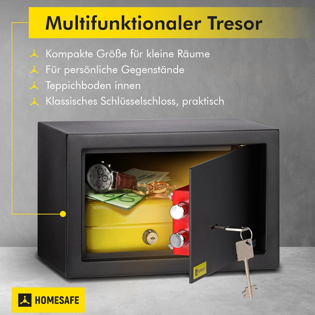 Homesafe HV20K Tresor Safe mit Schlüssel-Schloss, 20x31x20cm (HxWxD), Carbon Satin Schwarz, 20x31x20