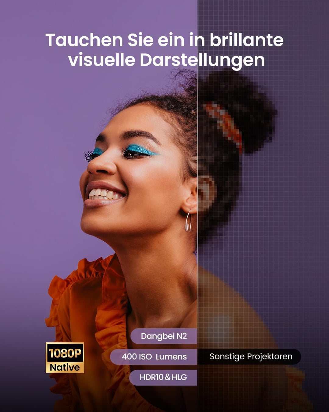 Dangbei Mini Beamer, Netflix offiziell lizenziert, 1080P Full HD, 400 ISO Lumen, 2*6W Lautsprecher,